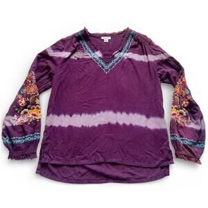 Sundance Tripoli Floral Embroidered Purple Tie-Dye Long Sleeve Top XS Women's